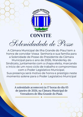 Convite Solenidade Posse Mesa Diretora 2026